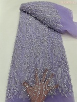 Tissu en Tulle Perlé de Haute Qualité avec Paillettes et Perles de Différentes Tailles, Design Brillant, Tissu en Dentelle Fait Main