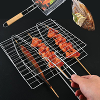 Panier de cuisson pliable et portable en acier inoxydable soudé pour barbecue, idéal pour grillades de poisson, avec poignée et maille à tissage simple