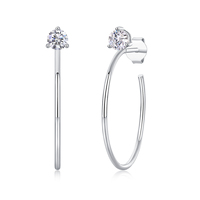 Boucles d'oreilles créoles en argent sterling 925 avec moissanite pour femme, moissanite taille brillant rond, couleur D, pureté VVS1