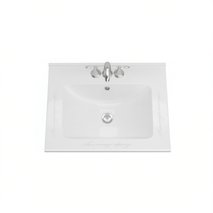 Top Lavabo Singolo Bianco 24x19.7 Pollici, Lavandino Rettangolare con Tre Fori per Rubinetto, Uso Bagno - Product Image 1