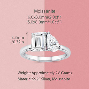2ct Smaragd Gesneden Moissanite Ring S925 Zilver Rhodium Vergulde Bruiloft Verlovingsbelofte Ring Met Twee Verschillende Stenen - Product Image 6