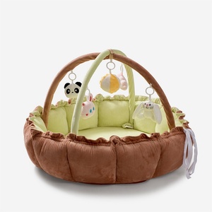 Grand tapis d'éveil sensoriel 3-en-1 épaissi en forme de pétale, avec jouets détachables, coussin et tapis d'activités pour bébé - Product Image 3