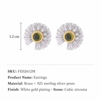 KAVNAR Boucles d'oreilles marguerite fleur zircon vert laiton plaqué or blanc
