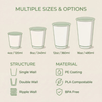 Vasos de Papel Desechables de Doble Pared con Logotipo Personalizado, con Tapas, 8oz 16oz 32oz, Vasos para Café y Té
