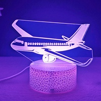 Lampe LED USB 3D en forme d'avion avec batterie, couleurs RGB, contrôle tactile, lumière de nuit moderne et contemporaine pour la chambre à coucher et la décoration scolaire