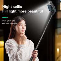   Tongkat Selfie Tripod Genggam dengan Lampu Pengisi, Braket Siaran Langsung Universal untuk Ponsel