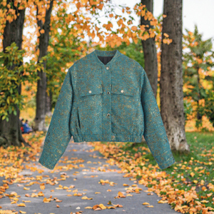 Green Textured Women Jacket Casual <b>Stand</b> Collar Button Front Regular Fit Autumn <b>Coat</b> - Product Image 3