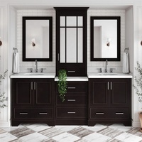 Vanité de salle de bain moderne en bois autoportante double lavabo vanité de salle de bain en brun foncé avec dessus de vanité en quartz blanc