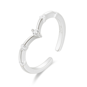 Bague ouverte ROXI Platinum en argent sterling 925, simple, en forme de V, avec zircon - Product Image 3