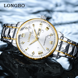 <span class=keywords><strong>นาฬิกา</strong></span>ควอตซ์ <span class=keywords><strong>LONGBO</strong></span> 83702 รุ่นใหม่ล่าสุด สำหรับผู้ชาย ดีไซน์คลาสสิก สายสแตนเลส หน้าปัดประดับเพชร สายสีทอง พร้อมปฏิทินคู่ - Product Image 3