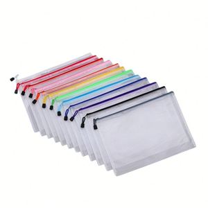 Pochette de documents en plastique imperméable personnalisée X515, pochette à fermeture éclair en maille, dossier transparent pour fournitures scolaires et de bureau, pochette de classement A4 en PVC - Product Image 2