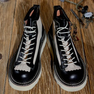 Bottes en cuir véritable rétro pour hommes de haute qualité, bout rond, semelle épaisse, chaussures en cuir, bottes antidérapantes pour l'extérieur - Product Image 1
