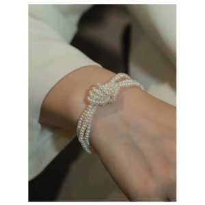 สร้อยข้อมือและกำไลไข่มุกน้ำจืดแบบหลายชั้น 1613 ประดับด้วยการถักแบบประณีต - Product Image 2