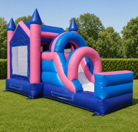 Château gonflable personnalisé avec toboggan, rose et bleu, thème princesse, aire de jeux pour enfants, équipement de parc d'attractions à domicile