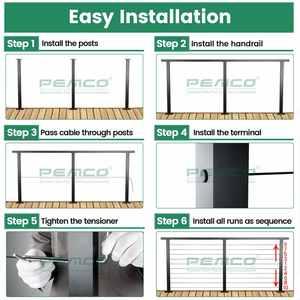 نظام درابزين من الفولاذ المقاوم للصدأ بـ 4 أو 6 أو 8 أو 10 أسلاك، درابزين كابلات أفقي داخلي للشرفات - Product Image 4