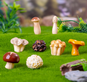 Resina in miniatura simpatico cartone animato Shiitake enoki re ostrica funghi ostrica spugnole fungo bianco fungo nero fata ornamenti da giardino - Product Image 1