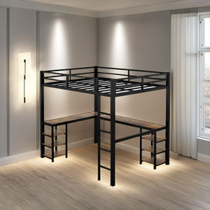 Moderno Loft cama escritorio barandillas MARCO DE Metal completo negro ajustable madera acero dormitorio muebles para hoteles escuelas apartamentos - Product Image 2