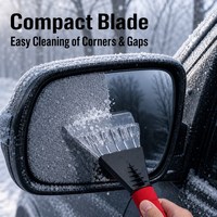 Grattoir à glace pour pare-brise, dégivreur, lame en plastique transparent, poignée en mousse rouge, bord élargi, élimination rapide de la neige, outil d'hiver robuste