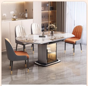<span class=keywords><strong>Table</strong></span> à manger ovale moderne <span class=keywords><strong>extensible</strong></span> en <span class=keywords><strong>marbre</strong></span> blanc de 70,84 pouces, capacité de 6 à 8 personnes, 200 livres, assemblage requis, pieds en acier inoxydable - Product Image 5