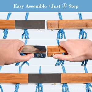 Hamaca doble Woqi azul de poliéster con capacidad para 205 lb, portátil para exteriores, con bolsa de transporte y correas para árboles. - Product Image 5