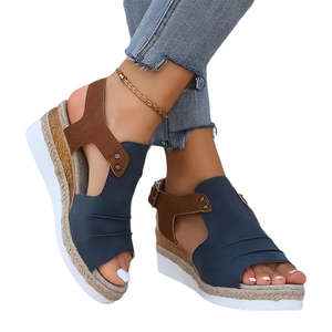 Sandalias de Plataforma con Cuña para Mujer Tallas Grandes, Punta Abierta, Correa de Velcro, Suela de Esparto Antideslizante, Transpirables, Estilo Retro - Product Image 5