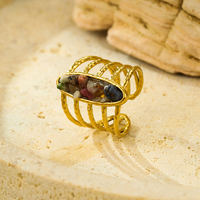 Cincin Terbuka NIMAI 2024 Berhiaskan Batu Alam Warna-warni, Lapis Emas Stainless Steel, Perhiasan Berkualitas, Ukuran Bebas, Tahan Air