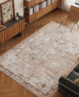 Tapis YOHD à motif floral persan en polyester, à poils ras, fabriqué à la machine, résistant à l'usure, lavable, antidérapant, résistant aux taches, respectueux de l'environnement