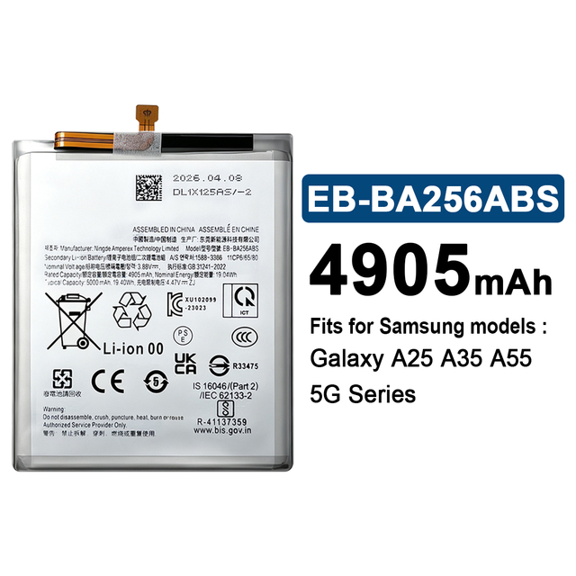 18 Months Warranty Phone Battery Replacement EB-BA256 4905mAh Mobile Phone Battery for Samsung Galaxy Galaxy A25 A35 A55 5G