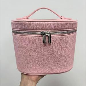 Borse cosmetiche in pelle PU tondino con scomparti rimovibili borsa da toilette <span class=keywords><strong>Make</strong></span> <span class=keywords><strong>up</strong></span> Organizer con divisore e manico - Product Image 3