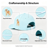 Vente directe usine – Casquette de baseball 5 panneaux haute qualité avec logo brodé personnalisé, corde et perforations laser – Fabrication OEM directe usine