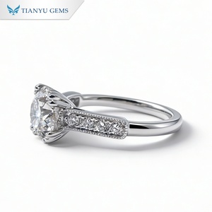 Anillo de Compromiso Tianyu Gems Personalizado con Diamante de Laboratorio DEF Redondo de 10K, Corte Pavé, Oro Blanco, Anillo de Boda Clásico Personalizado - Product Image 2