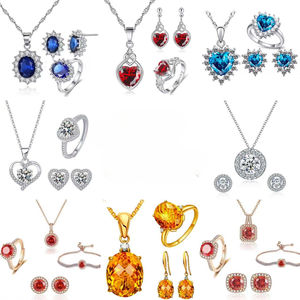 Conjunto <span class=keywords><strong>de</strong></span> joyería femenina con piedra preciosa circón collar anillo pendientes colgante Azul Rojo amarillo verde púrpura blanco para ocasiones <span class=keywords><strong>de</strong></span> boda - Product Image 1