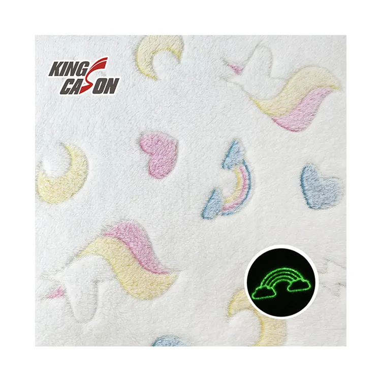 Kingcason OEM Custom Rainbow Moon Heart Pattern Design riciclato in pile di flanella stampato Offset su due lati per tessili per la casa invernali