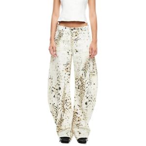 Pantalones vaqueros estilo boyfriend con estampado de leopardo personalizados al por mayor para mujer, cintura baja, pantalones de leopardo de nieve para mujer - Product Image 1