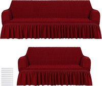 Housse de canapé de luxe douce et extensible, ajustement parfait, tissu jacquard texturé, lavable, antidérapante, avec jupe volantée, protection de canapé, décoration intérieure