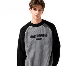 Maglione Vintage americano con maniche Raglan Colorblock invernale a tinta unita Pullover con scollo a girocollo in <span class=keywords><strong>maglia</strong></span> larga con stampa di lettere - Product Image 1
