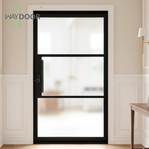 Puerta Exterior de Madera Personalizada con 6 Paneles de Vidrio para Casa, Puerta de Entrada Pivotante de Madera Sólida de Roble y Caoba - Product Image 3