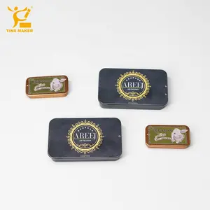 Small Rectangular White Black Slide Lid Metal Tin Can Containers for Cream Solid Perfume