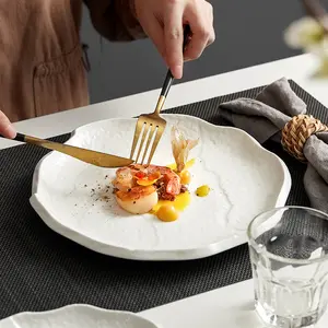 European flat 8 10 12 inch modern Grey ceramic round steak dinner porcelain plate dishes for restaurant hotel in stock