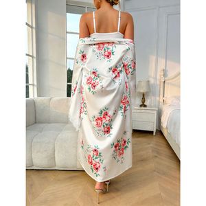 P288 Plus Size Nieuwe Sexy Ademend Effen Casual Lingerie Halterjurk Kant Satijn Nachtkleding Lange Nachtkleding voor Dames 2-delige Set - Product Image 2