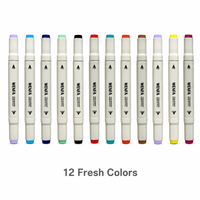 Marqueurs à alcool double embout, 12 couleurs, pointe fine et biseautée, pour dessin et coloriage, fournitures scolaires pour enfants, vente en gros