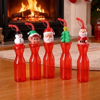 Botella de burbujas navideña con pajita, diseño de Papá Noel, muñeco de nieve y elfo, varita de burbujas de plástico PET, juguete para niños, recuerdo para fiestas navideñas