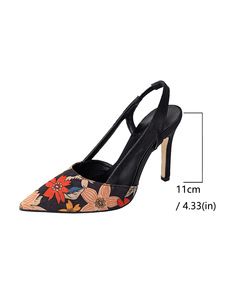 Floral Print Pointed Toe Heeled <b>Sandals</b> With Stiletto Heel Back Strap Slip-On Women's Shoes 11cm High Elegant Spring Style - Product Image 2