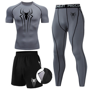 热销运动健身紧身男士长袖健身t恤快干超弹性三件套 - Product Image 1