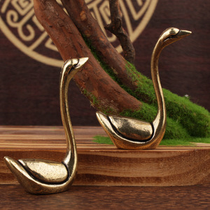 Ornement Cygne en Laiton 2 Pièces Décoration de Bureau Maison Mariage Style Traditionnel - Product Image 2