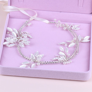 Diadema de Moda <span class=keywords><strong>para</strong></span> Mujer con Hojas Plateadas y Flores de Cristal, Accesorios Nupciales Elegantes, Corona <span class=keywords><strong>para</strong></span> el Cabello, Tocado de Moda - Product Image 6