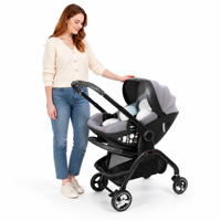 Poussette combinée siège auto pour bébé avec harnais en alliage d'aluminium, pliable, capacité de charge 15 kg, pour le quotidien, les courses, l'aéroport, l'extérieur, le train