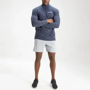 Benutzer definierte Logo Herren leichte Trainings leistung Reiß verschluss schnell trocknen Fitness Langarm T-Shirt Sportswear für Männer