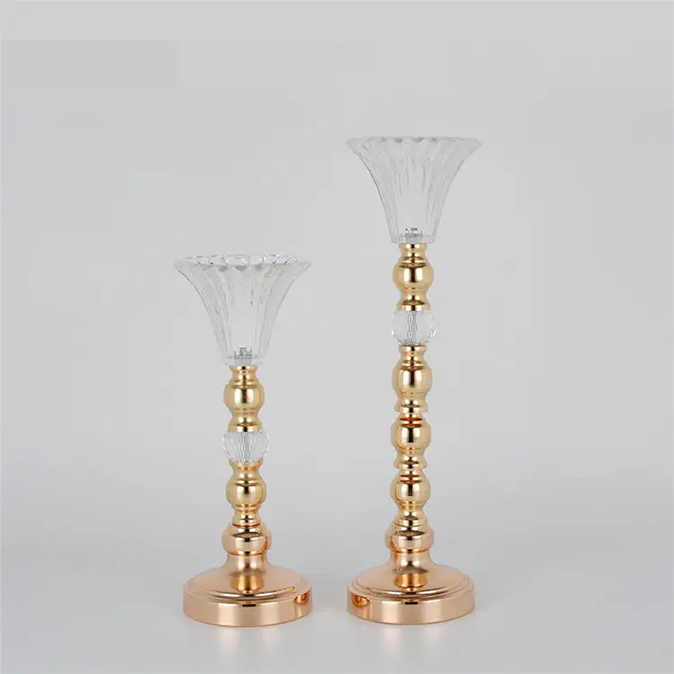 Luxus Gold Glas Kristall Straße Blei Blumen ständer Kerzenhalter Hochzeit Herzstück Vase Stand Dekoration