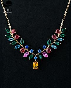 תליון אבני חן בהתאמה אישית, זהב 9K-18K, אזמרגד/רובי/ספיר/יהלום צהוב - שרשרת יוקרה לנשים - Product Image 1